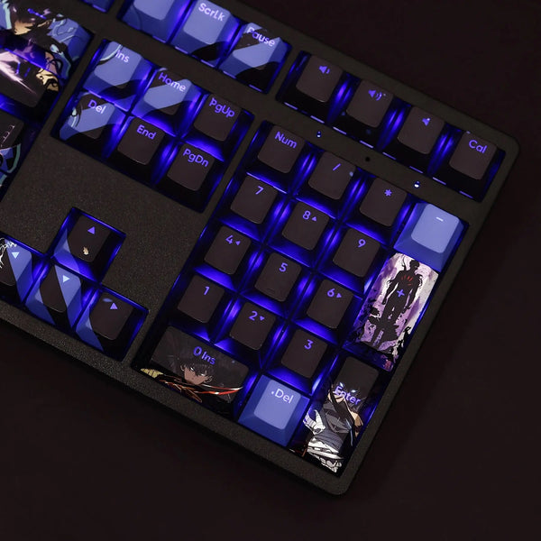 High-quality PBT keycaps showcasing iconic Solo Leveling scenes