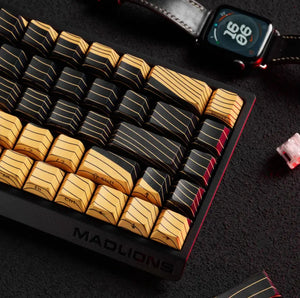 Detailed image of MAD68HE PRO keyboard with high-quality PBT keycaps