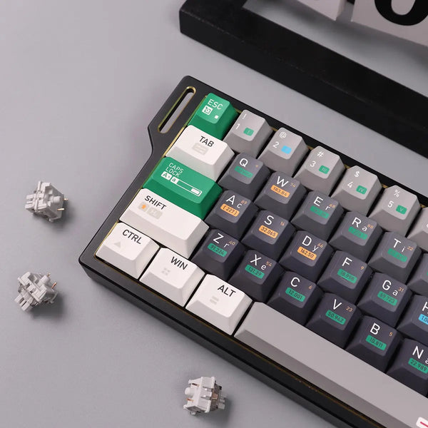 Close-up view of Olive Chemical keycaps showcasing their textured surface