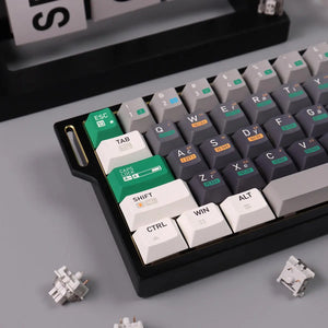 Detailed image of Olive Chemical PBT Keycaps with vibrant color accents