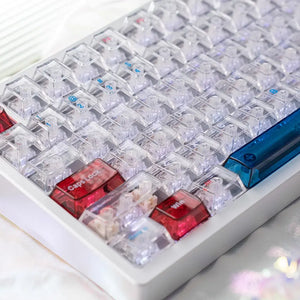 Close-up view of Transparent Galaxy keycaps showcasing their unique starry patterns