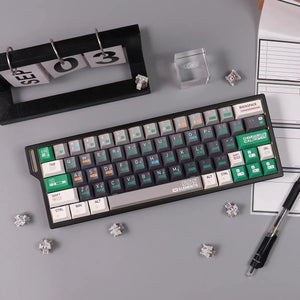 Top-down view of a keyboard featuring Olive Chemical PBT keycaps